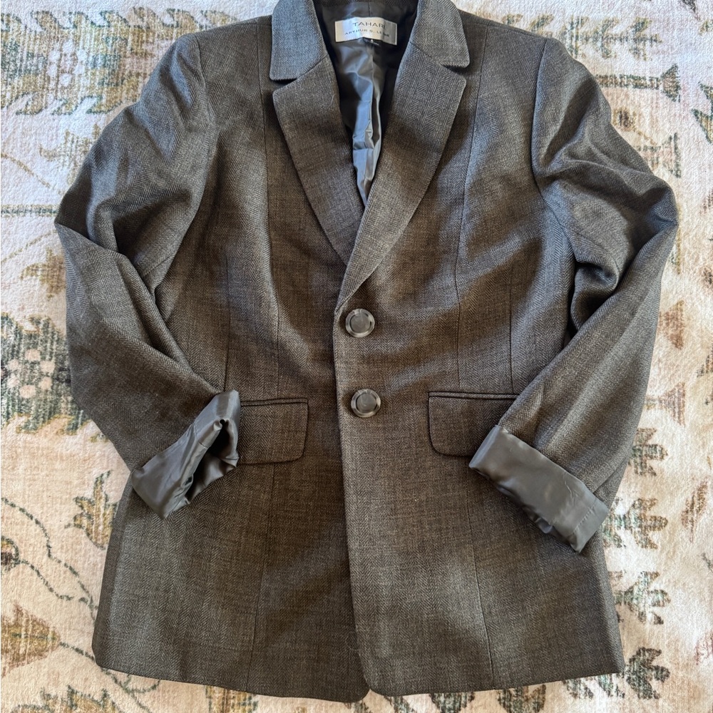 Tahari Charcoal Herringbone Blazer